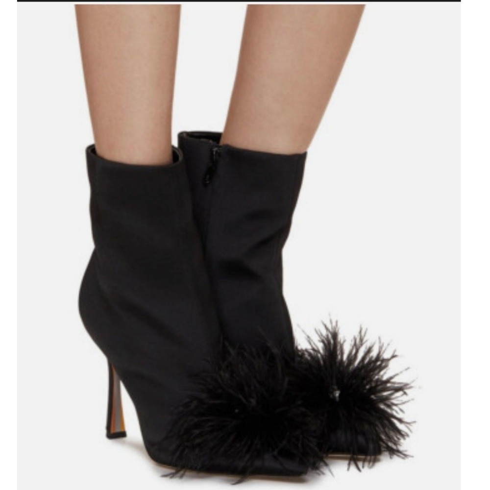 Sam Edelman Ankle Boots Black Excellent Feather Crystal Satin Stiletto Heel